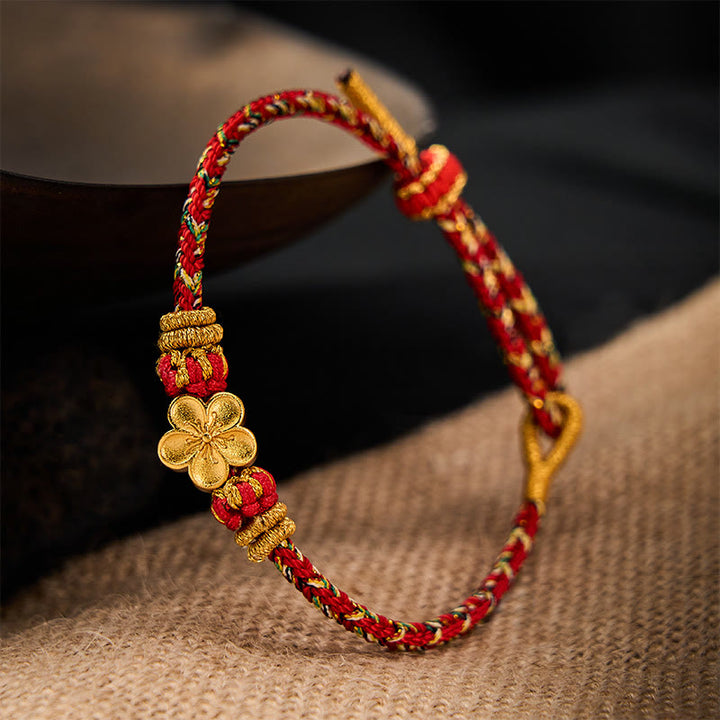 Buddha Stones Bracelet de protection en fil rouge tissé à la main, motif carpe koï et fleur - image 2