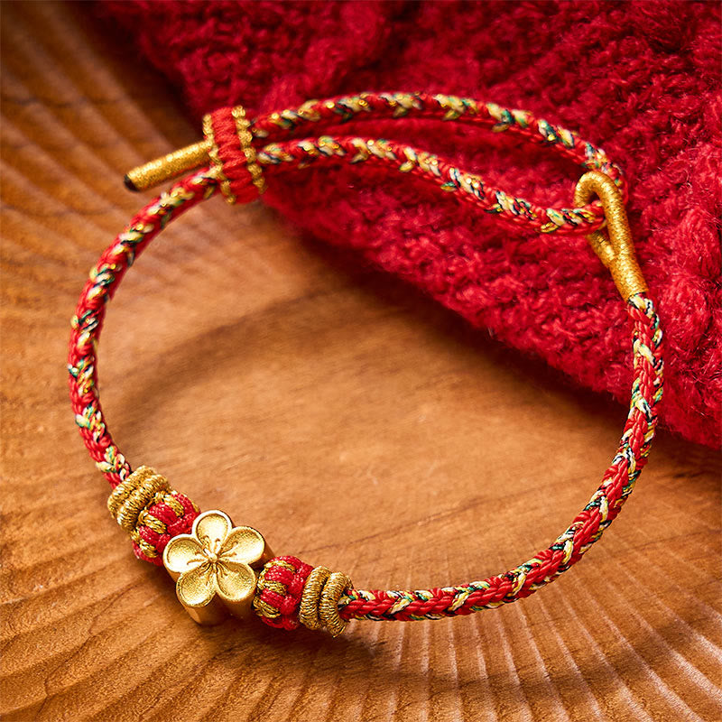 Buddha Stones Bracelet de protection en fil rouge tissé à la main, motif carpe koï et fleur - image 1