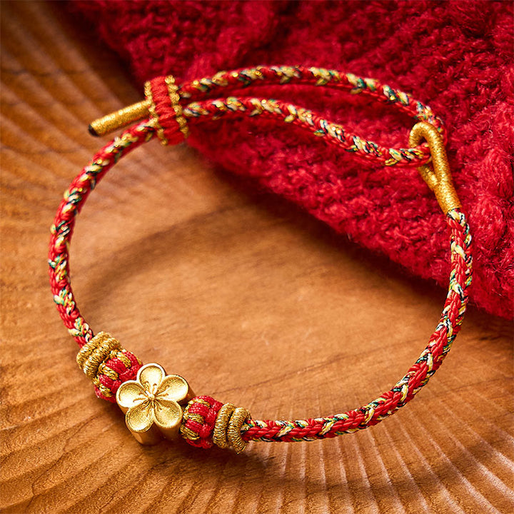 Buddha Stones Bracelet de protection en fil rouge tissé à la main, motif carpe koï et fleur - image 1