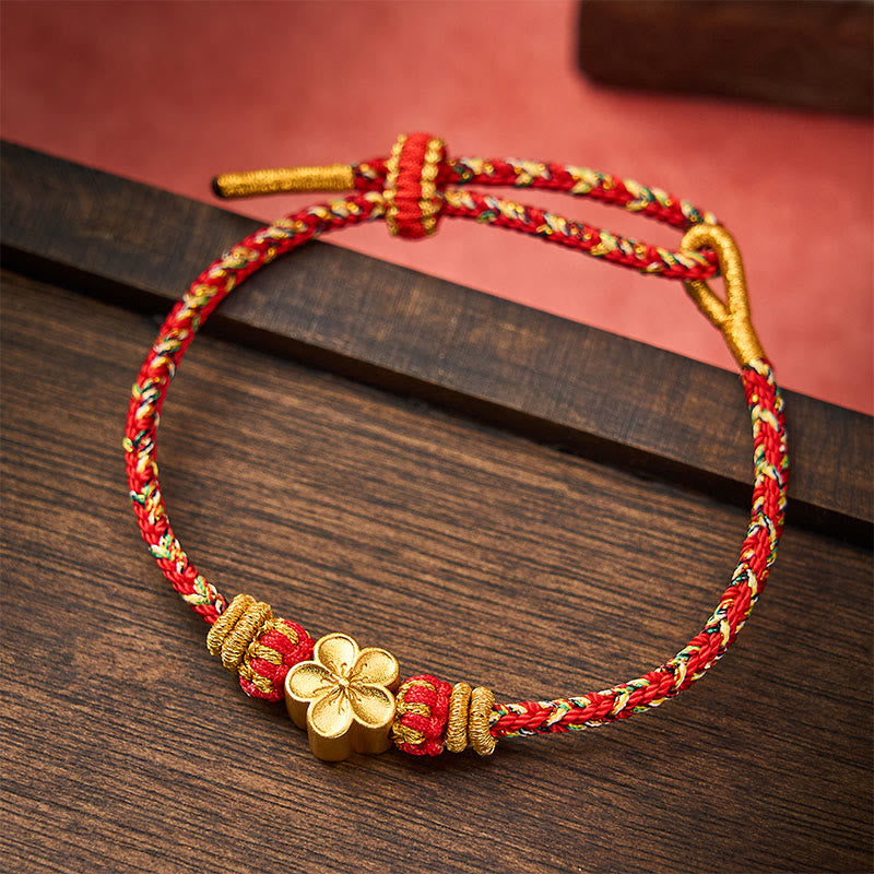 Buddha Stones Bracelet de protection en fil rouge tissé à la main, motif carpe koï et fleur - Rouge - Avec accessoire de fleur - image 0