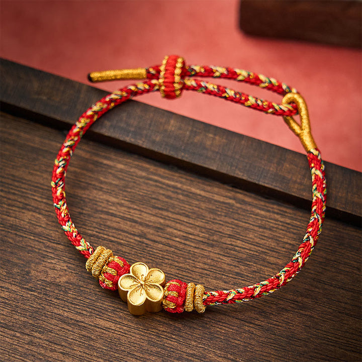 Buddha Stones Bracelet de protection en fil rouge tissé à la main, motif carpe koï et fleur - Rouge - Avec accessoire de fleur - image 0