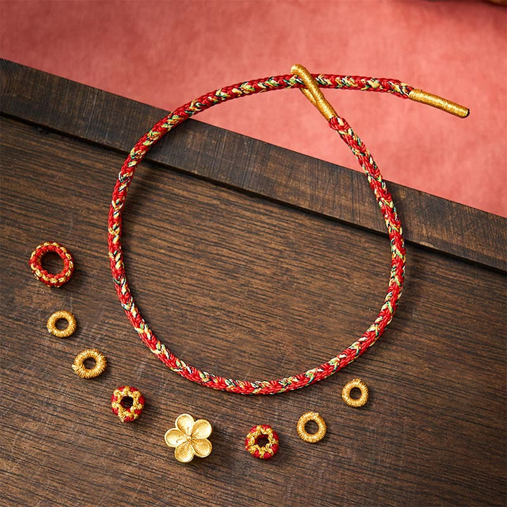 Buddha Stones Bracelet de protection en fil rouge tissé à la main, motif carpe koï et fleur - image 3