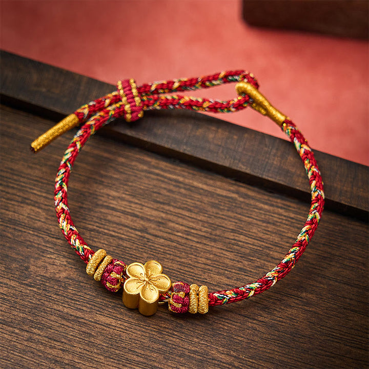 Buddha Stones Bracelet de protection en fil rouge tissé à la main, motif carpe koï et fleur - Bordeaux - Avec accessoire de fleur - image 13