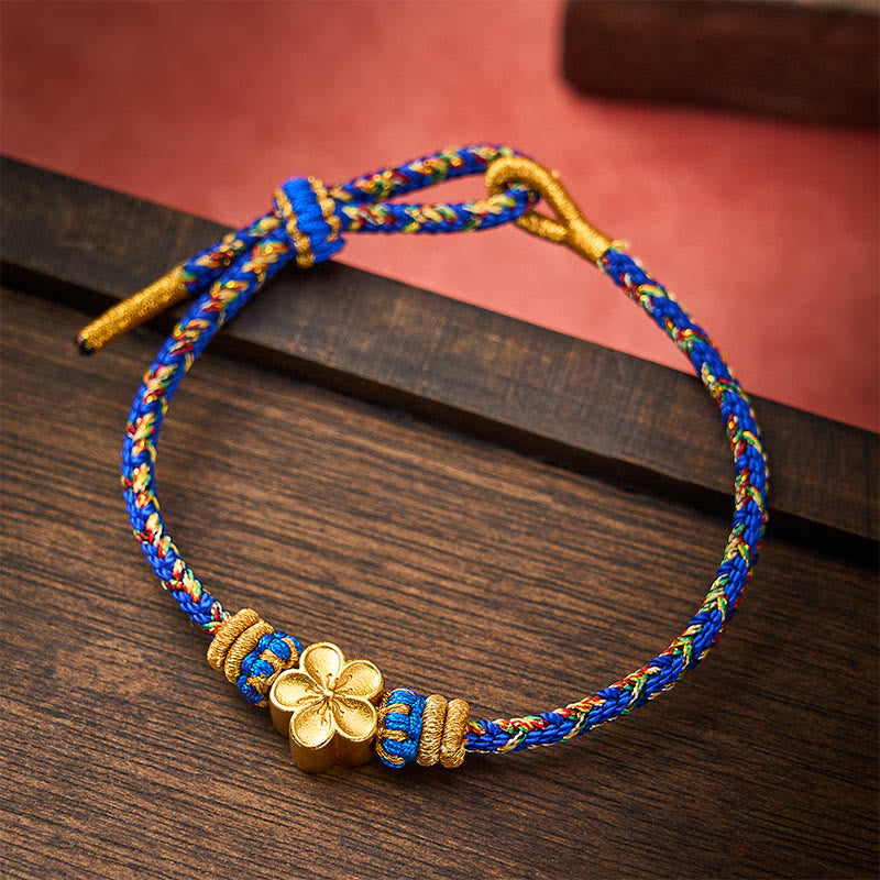 Buddha Stones Bracelet de paix Om Mani Padme Hum en corde tressée à la main - Bleu - Avec accessoire de fleur - image 12