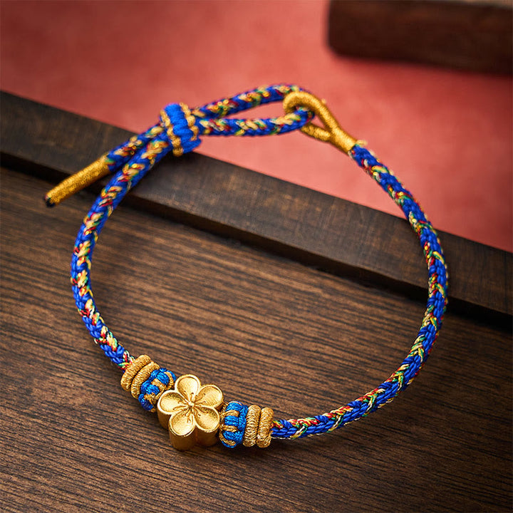 Buddha Stones Bracelet de paix Om Mani Padme Hum en corde tressée à la main - Bleu - Avec accessoire de fleur - image 12