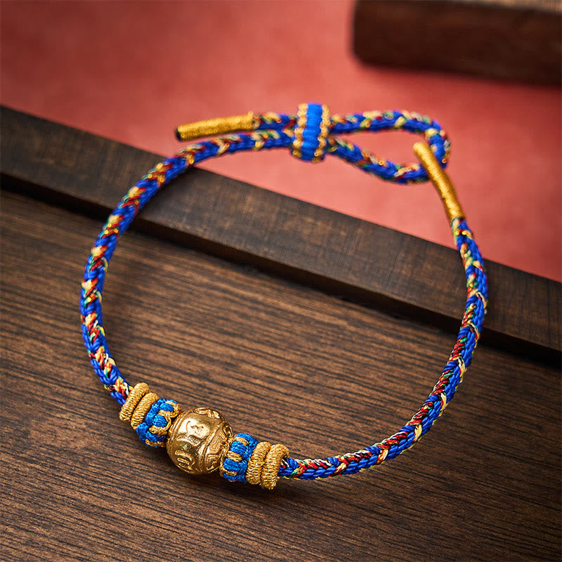Buddha Stones Bracelet de paix Om Mani Padme Hum en corde tressée à la main - Bleu - Avec accessoire Om Mani Padme Hum - image 0