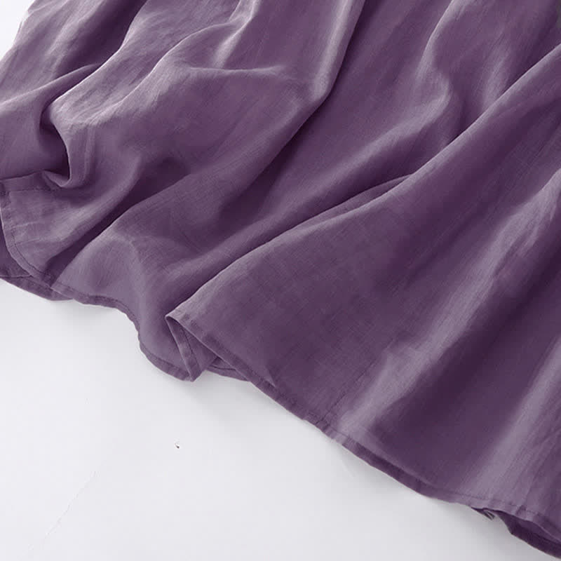 Robe midi unie à manches courtes, col en V et plis accordéon, style décontracté, avec poches , Buddha Stones - image 8