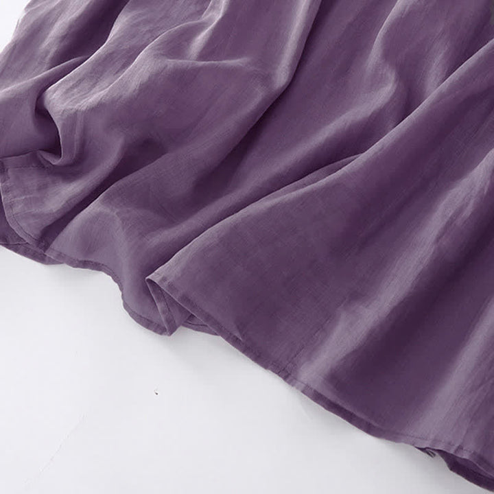Robe midi unie à manches courtes, col en V et plis accordéon, style décontracté, avec poches , Buddha Stones - image 8