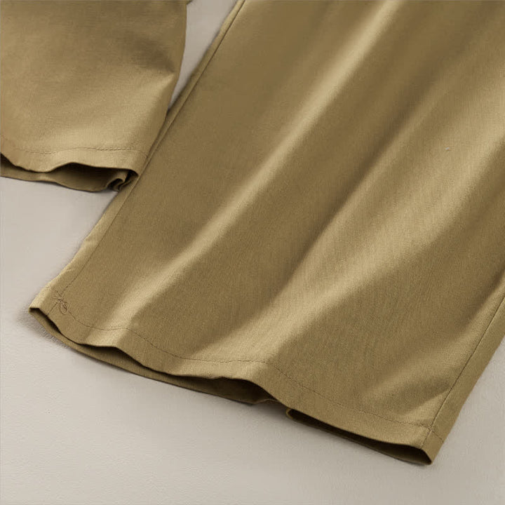 Buddha Stones Pantalon court uni à volants, taille élastique et cordon de serrage, coupe décontractée printemps-été, jambes droites et poches pour femme - image 7