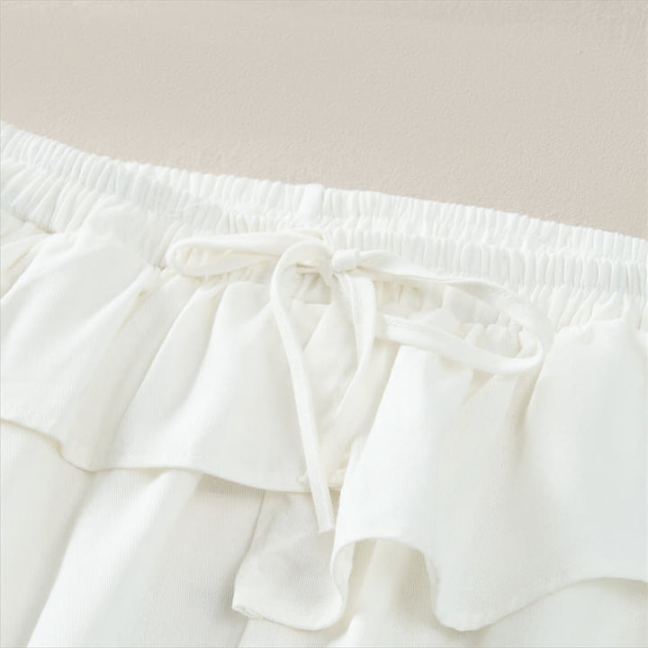 Buddha Stones Pantalon court uni à volants, taille élastique et cordon de serrage, coupe décontractée printemps-été, jambes droites et poches pour femme - image 13
