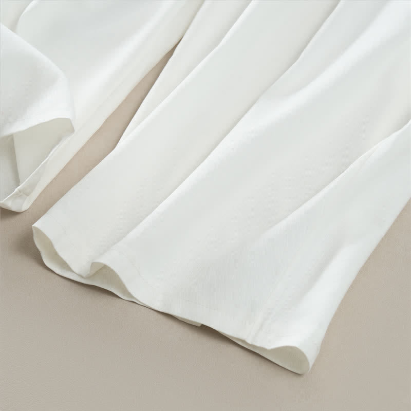 Buddha Stones Pantalon court uni à volants, taille élastique et cordon de serrage, coupe décontractée printemps-été, jambes droites et poches pour femme - image 17
