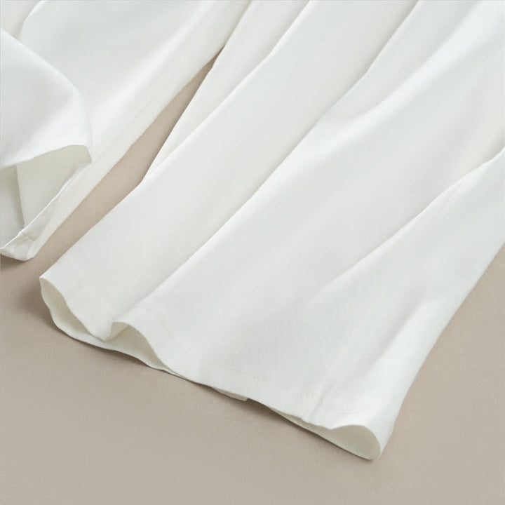 Buddha Stones Pantalon court uni à volants, taille élastique et cordon de serrage, coupe décontractée printemps-été, jambes droites et poches pour femme - image 17