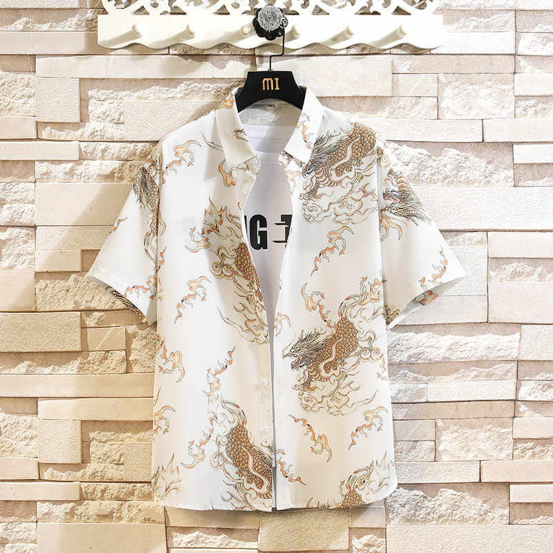 Buddha Stones Chemises à manches courtes pour hommes à boutons avec motif dragon d'été - Blanc - US/UK/AU46，EU56 (5XL) - image 13