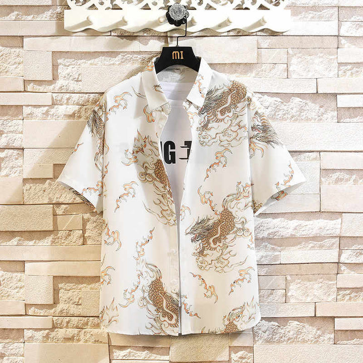 Buddha Stones Chemises à manches courtes pour hommes à boutons avec motif dragon d'été - Blanc - US/UK/AU46，EU56 (5XL) - image 13