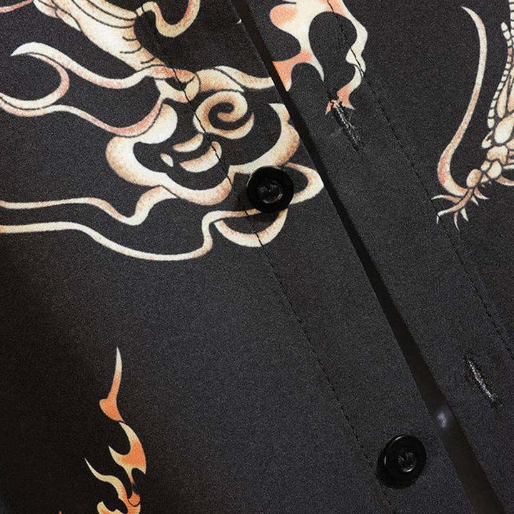 Buddha Stones Chemises à manches courtes pour hommes à boutons avec motif dragon d'été - image 4