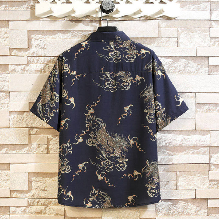 Buddha Stones Chemises à manches courtes pour hommes à boutons avec motif dragon d'été - image 10