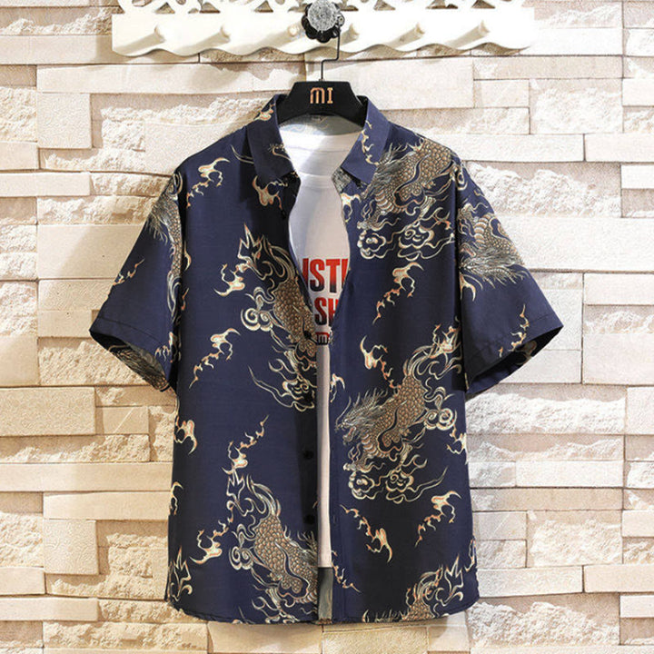 Buddha Stones Chemises à manches courtes pour hommes à boutons avec motif dragon d'été - SteelBlue - US/UK/AU46，EU56 (5XL) - image 9