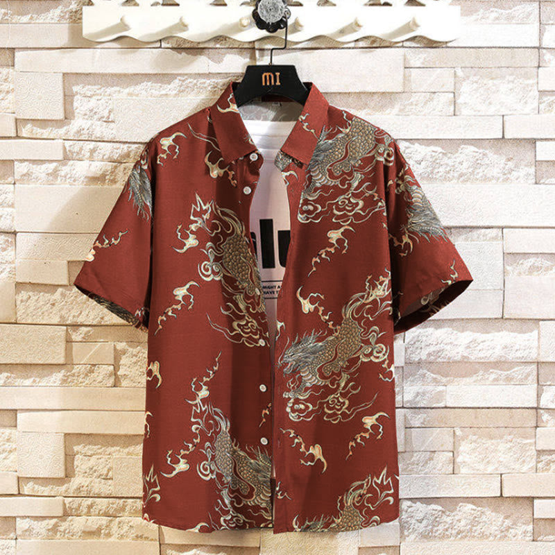 Buddha Stones Chemises à manches courtes pour hommes à boutons avec motif dragon d'été - FireBrick - US/UK/AU46，EU56 (5XL) - image 11