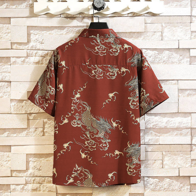 Buddha Stones Chemises à manches courtes pour hommes à boutons avec motif dragon d'été - image 12