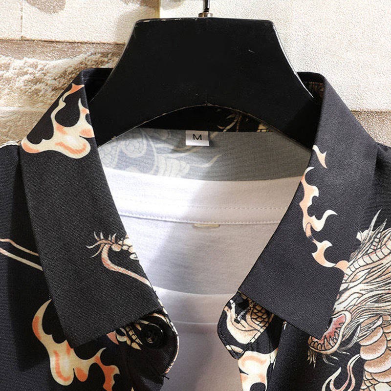 Buddha Stones Chemises à manches courtes pour hommes à boutons avec motif dragon d'été - image 2