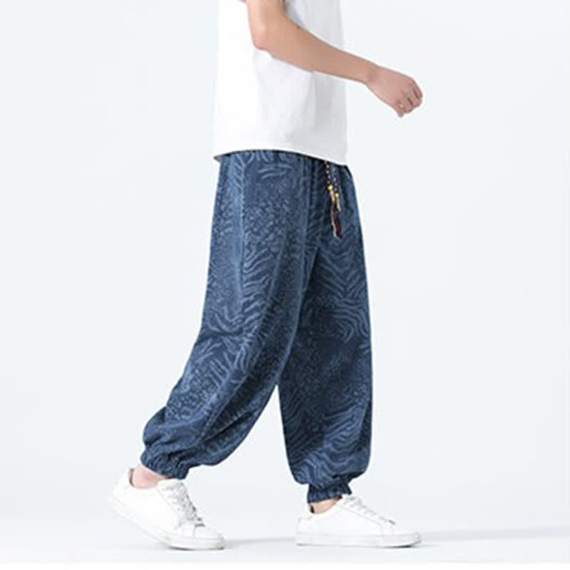 Buddha Stones Pantalon sarouel homme printemps-été bohème décontracté à cordon de serrage et imprimé léopard, avec poches - image 4