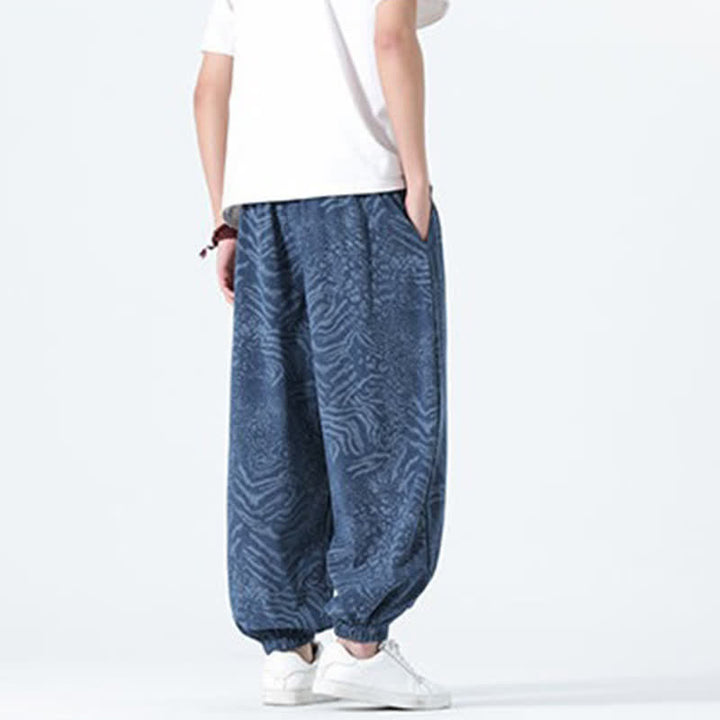 Buddha Stones Pantalon sarouel homme printemps-été bohème décontracté à cordon de serrage et imprimé léopard, avec poches - image 3