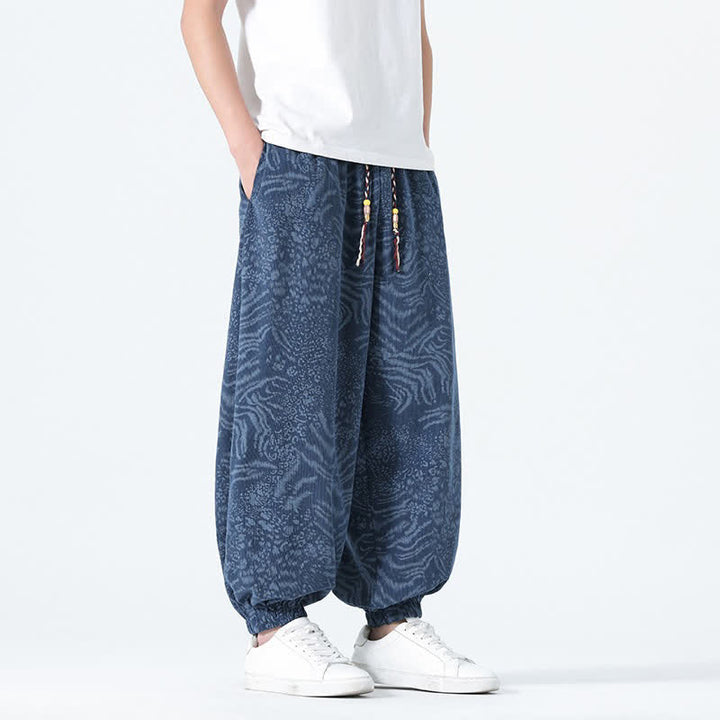 Buddha Stones Pantalon sarouel homme printemps-été bohème décontracté à cordon de serrage et imprimé léopard, avec poches - image 5