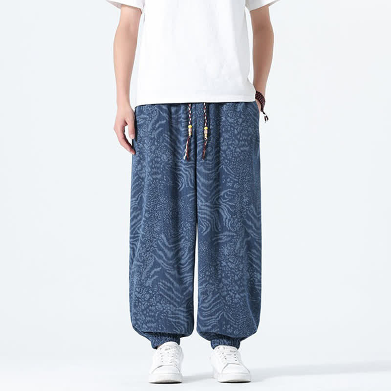 Buddha Stones Pantalon sarouel homme printemps-été bohème décontracté à cordon de serrage et imprimé léopard, avec poches - image 1
