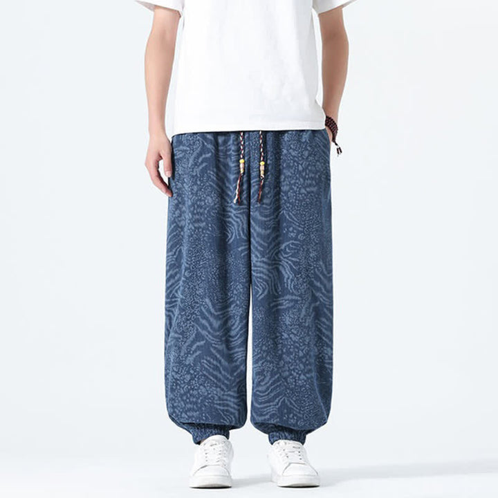 Buddha Stones Pantalon sarouel homme printemps-été bohème décontracté à cordon de serrage et imprimé léopard, avec poches - image 1