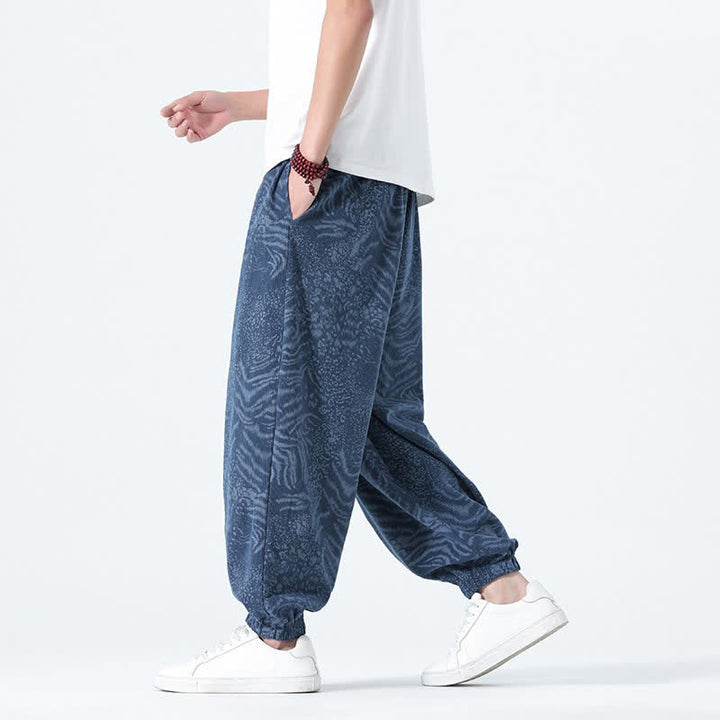 Buddha Stones Pantalon sarouel homme printemps-été bohème décontracté à cordon de serrage et imprimé léopard, avec poches - image 7