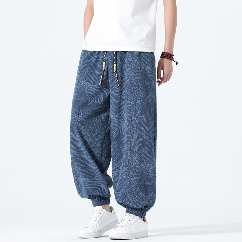 Buddha Stones Pantalon sarouel homme printemps-été bohème décontracté à cordon de serrage et imprimé léopard, avec poches - image 2