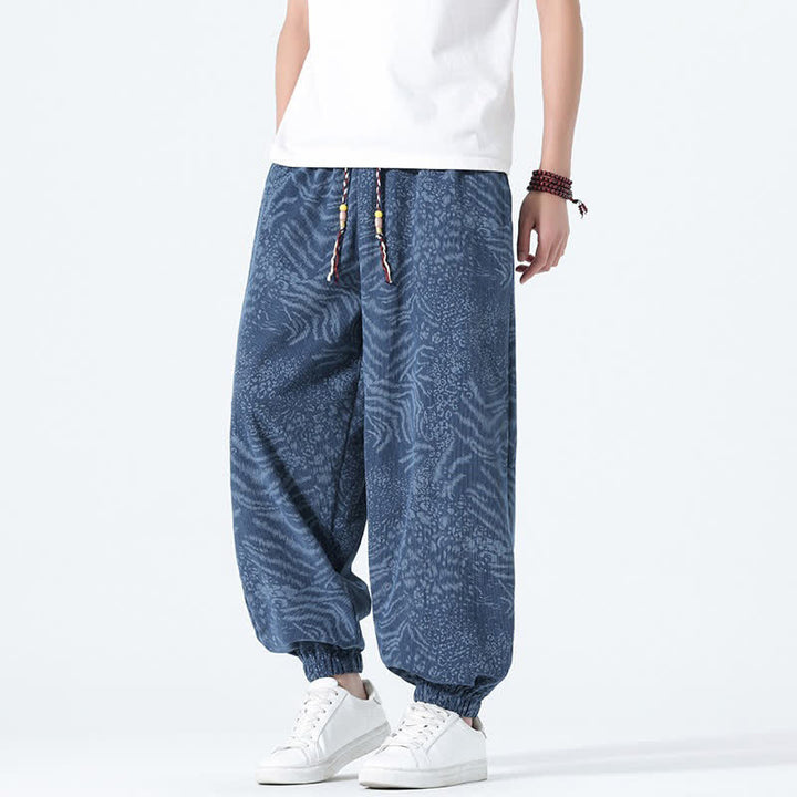 Buddha Stones Pantalon sarouel homme printemps-été bohème décontracté à cordon de serrage et imprimé léopard, avec poches - image 2