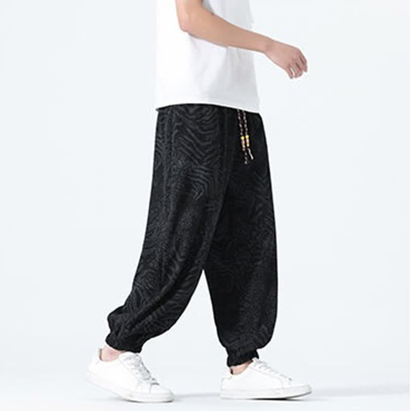 Buddha Stones Pantalon sarouel homme printemps-été bohème décontracté à cordon de serrage et imprimé léopard, avec poches - image 10
