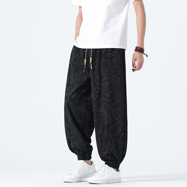 Buddha Stones Pantalon sarouel homme printemps-été bohème décontracté à cordon de serrage et imprimé léopard, avec poches - image 13
