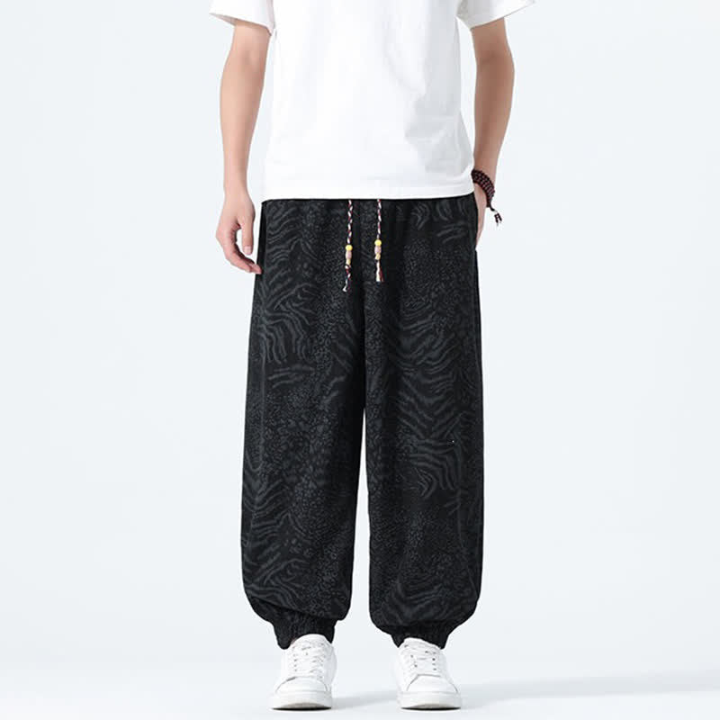 Buddha Stones Pantalon sarouel homme printemps-été bohème décontracté à cordon de serrage et imprimé léopard, avec poches - image 12