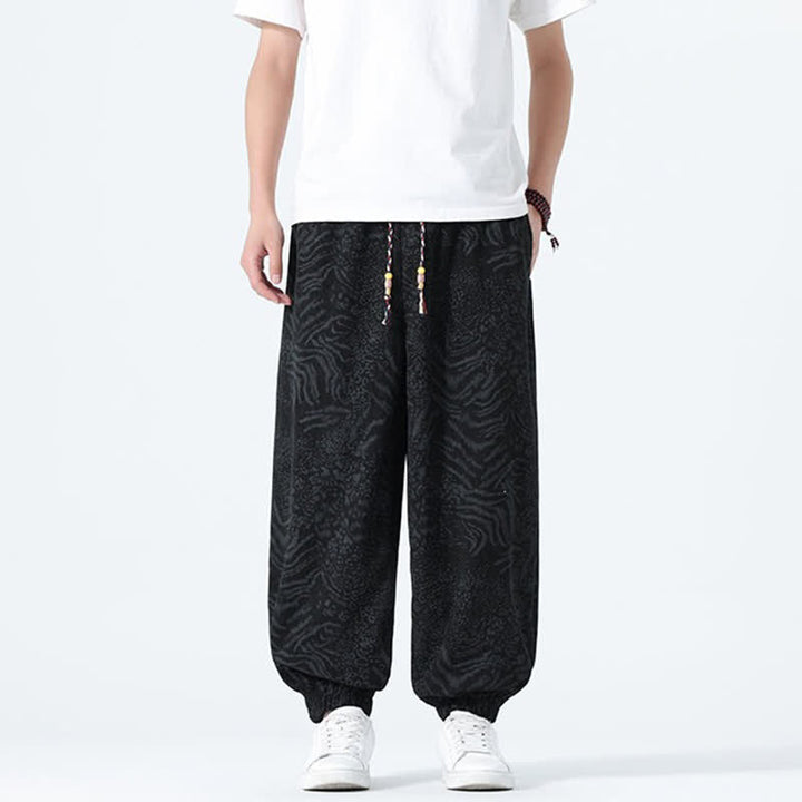 Buddha Stones Pantalon sarouel homme printemps-été bohème décontracté à cordon de serrage et imprimé léopard, avec poches - image 12