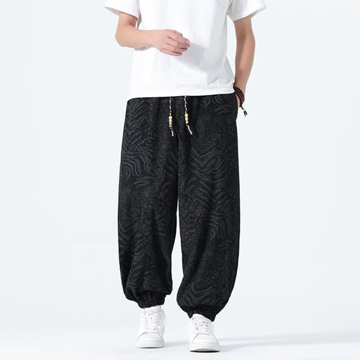 Buddha Stones Pantalon sarouel homme printemps-été bohème décontracté à cordon de serrage et imprimé léopard, avec poches - image 15