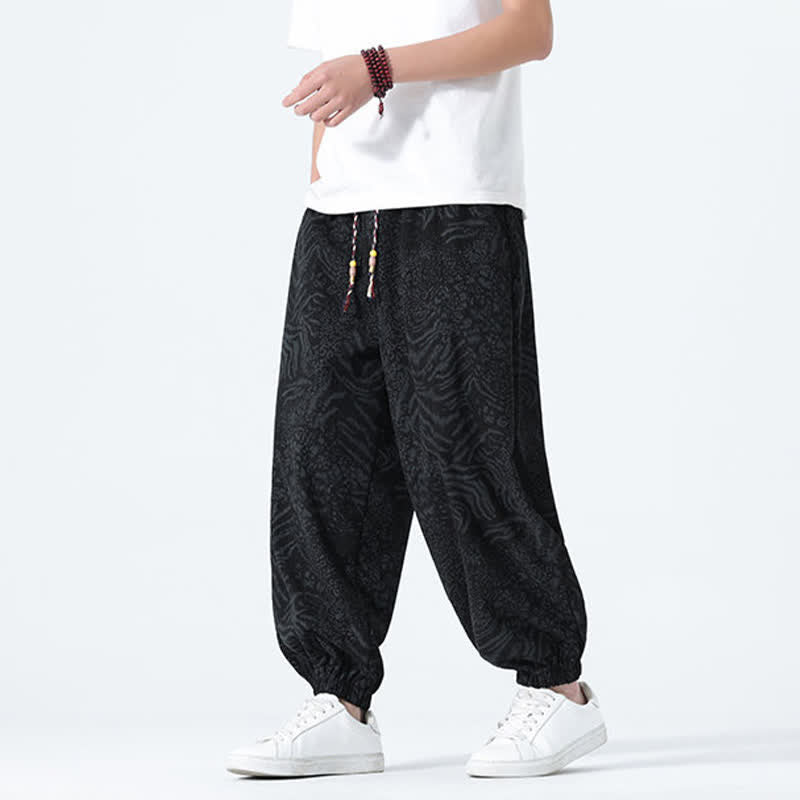 Buddha Stones Pantalon sarouel homme printemps-été bohème décontracté à cordon de serrage et imprimé léopard, avec poches - image 14