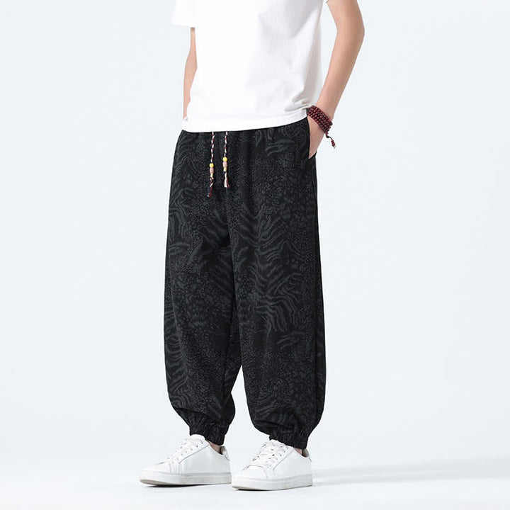 Buddha Stones Pantalon sarouel homme printemps-été bohème décontracté à cordon de serrage et imprimé léopard, avec poches - image 9