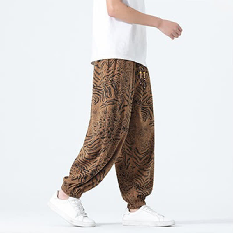 Buddha Stones Pantalon sarouel homme printemps-été bohème décontracté à cordon de serrage et imprimé léopard, avec poches - image 18