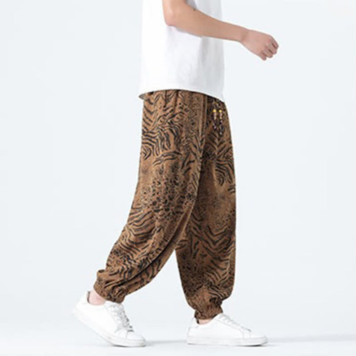 Buddha Stones Pantalon sarouel homme printemps-été bohème décontracté à cordon de serrage et imprimé léopard, avec poches - image 18