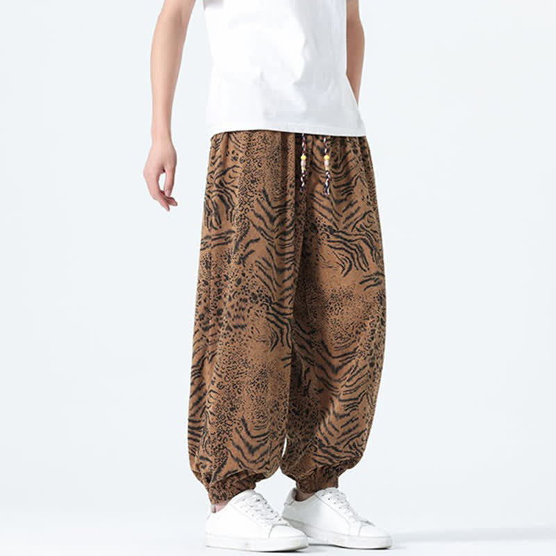 Buddha Stones Pantalon sarouel homme printemps-été bohème décontracté à cordon de serrage et imprimé léopard, avec poches - image 21