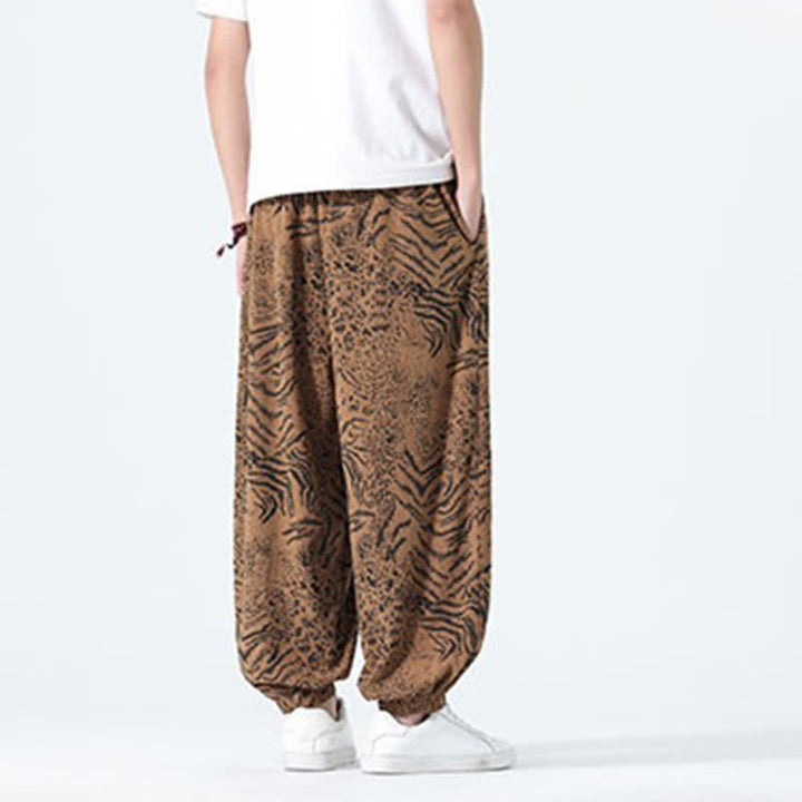 Buddha Stones Pantalon sarouel homme printemps-été bohème décontracté à cordon de serrage et imprimé léopard, avec poches - image 20