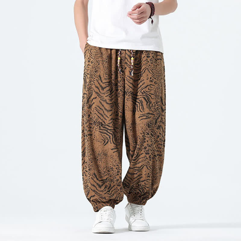 Buddha Stones Pantalon sarouel homme printemps-été bohème décontracté à cordon de serrage et imprimé léopard, avec poches - image 19
