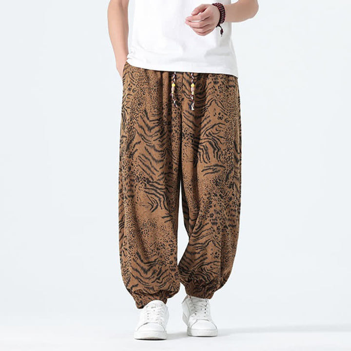 Buddha Stones Pantalon sarouel homme printemps-été bohème décontracté à cordon de serrage et imprimé léopard, avec poches - image 19