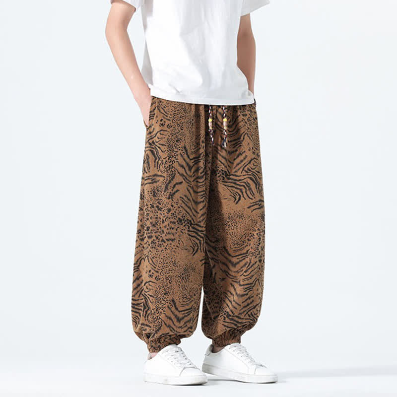 Buddha Stones Pantalon sarouel homme printemps-été bohème décontracté à cordon de serrage et imprimé léopard, avec poches - image 17
