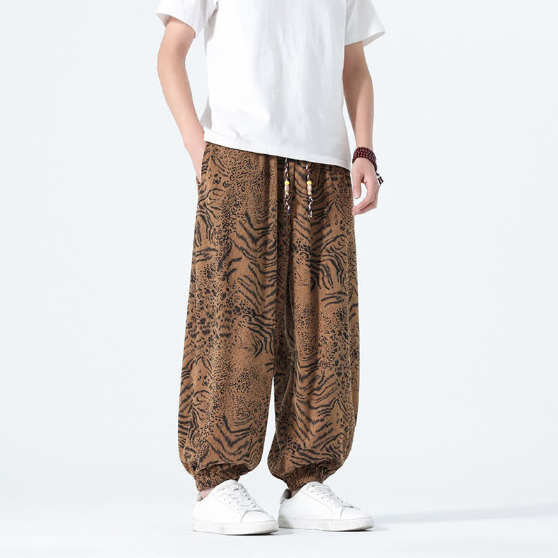 Buddha Stones Pantalon sarouel homme printemps-été bohème décontracté à cordon de serrage et imprimé léopard, avec poches - image 22