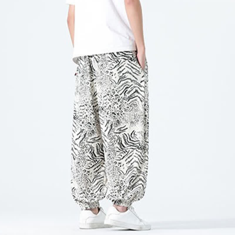 Buddha Stones Pantalon sarouel homme printemps-été bohème décontracté à cordon de serrage et imprimé léopard, avec poches - image 28