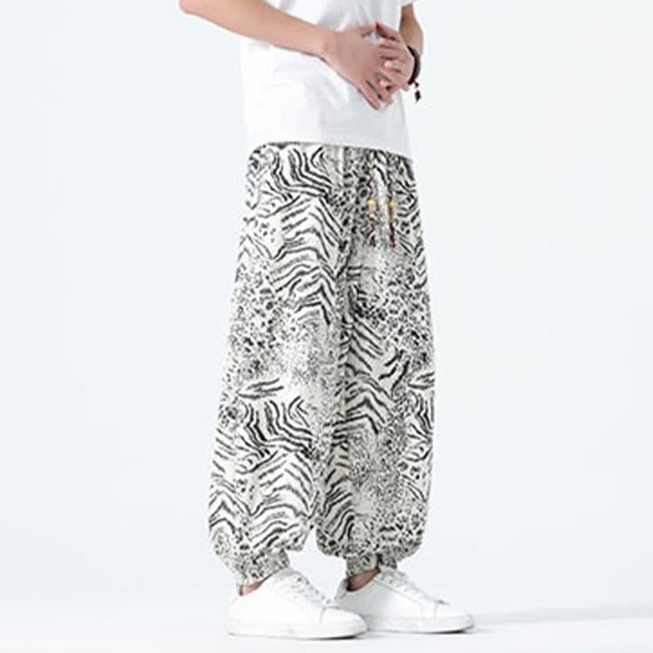 Buddha Stones Pantalon sarouel homme printemps-été bohème décontracté à cordon de serrage et imprimé léopard, avec poches - image 26