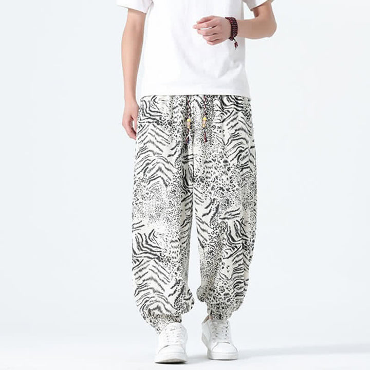 Buddha Stones Pantalon sarouel homme printemps-été bohème décontracté à cordon de serrage et imprimé léopard, avec poches - image 25